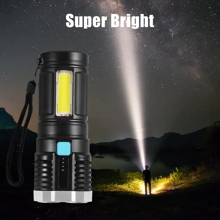 Multifunctional Strong 4 LED Torch Light Portable Rechargeable Flashlight Long Distance Beam Range