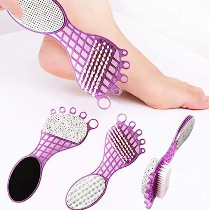4 In 1 Pedicure Tool For Rough Dry Feet Dual-sided With Pumice Stone Soft Brush Steel Scrubber