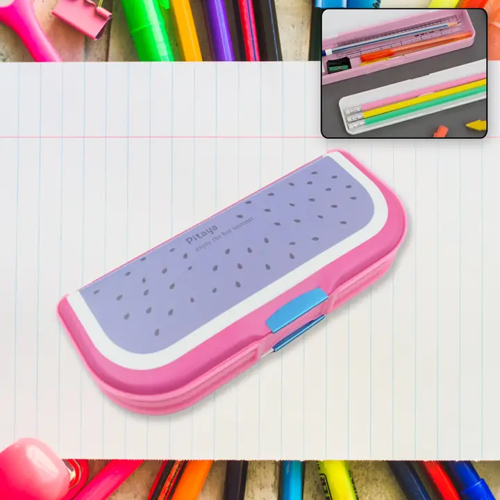Multipurpose Compass Box Pencil Box With 2 Compartments For School Cartoon Printed Pencil Case For