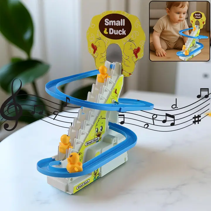 Lala Small Duck Climb Stairs Toy Roller Coaster With Flashing Lights Music (3 Ducks)