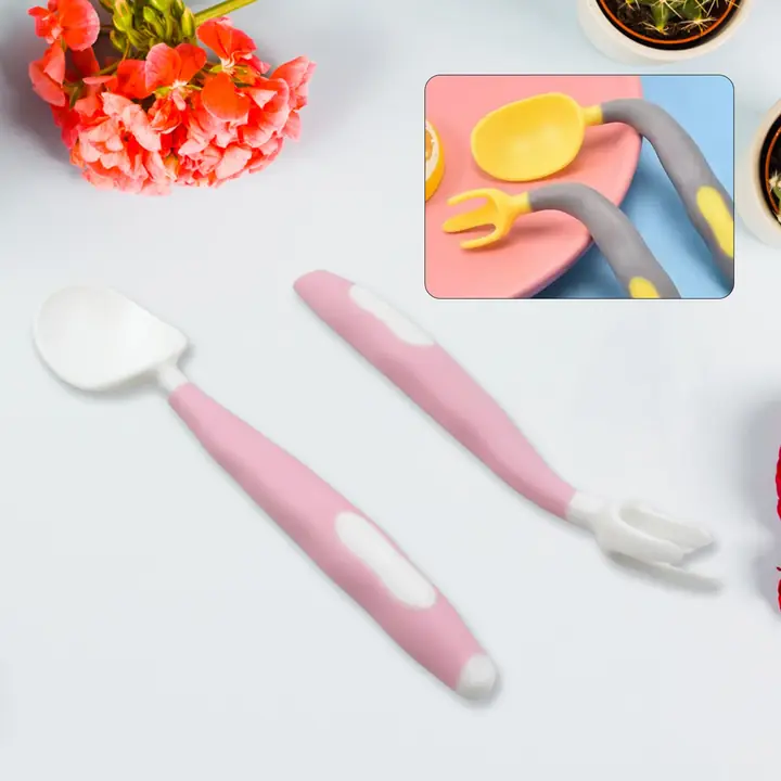 Silicone Bendable Kids Feeding Spoons And Forks Toddler Utensils With Travel Case Baby Spoon And (2 Pc Set)