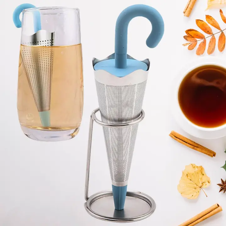 Reusable Cute Umbrella Tea Strainer With Tray Stand (1 Pc)