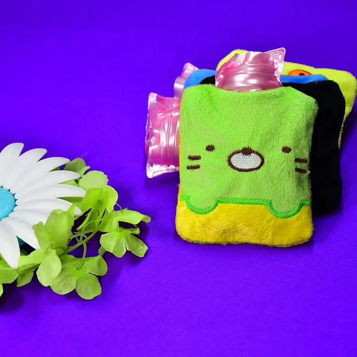 Green Kitty Small Hot Water Bag With Cover For Pain Relief Neck Shoulder Pain And Hand Feet Warmer